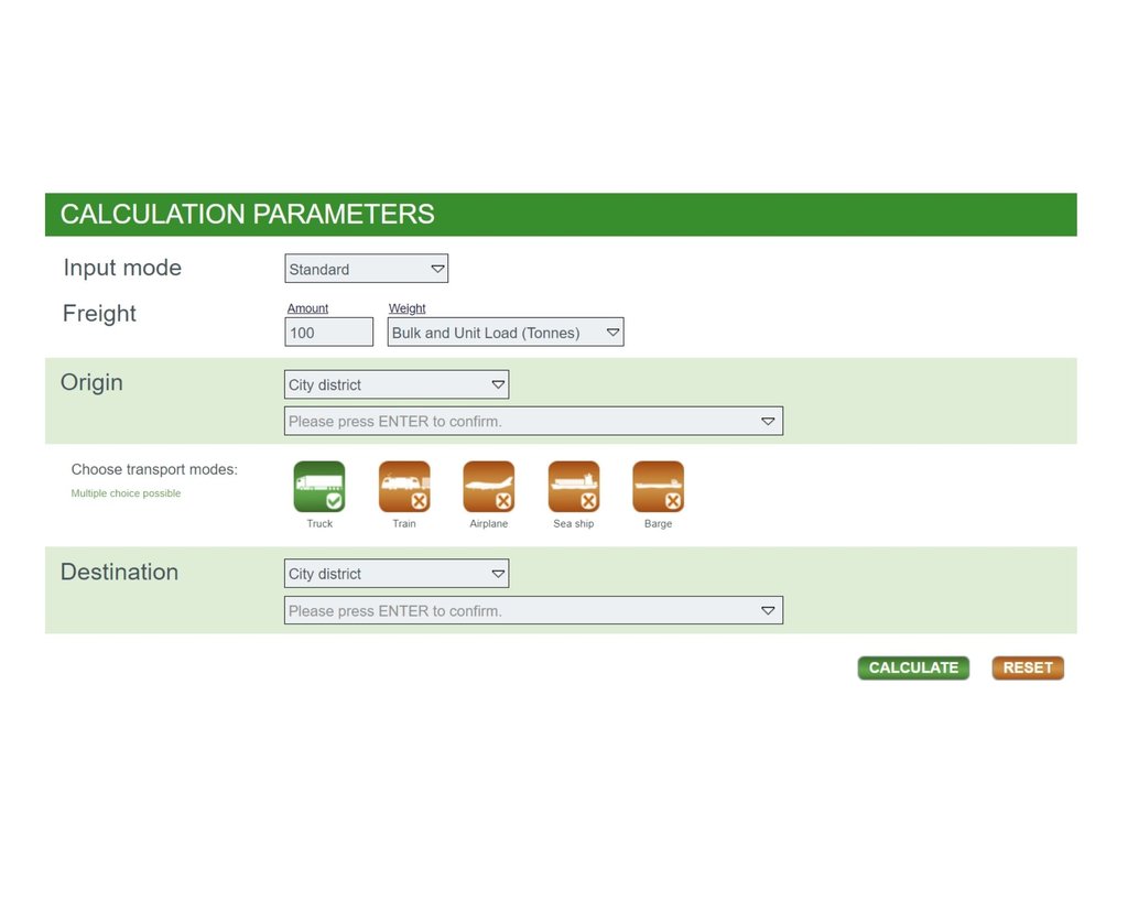 Une calculatrice des émissions de gaz à effet de serre et des polluants atmosphériques : la version gratuite d’EcoTransIT World donne une idée du fonctionnement de la calculatrice.