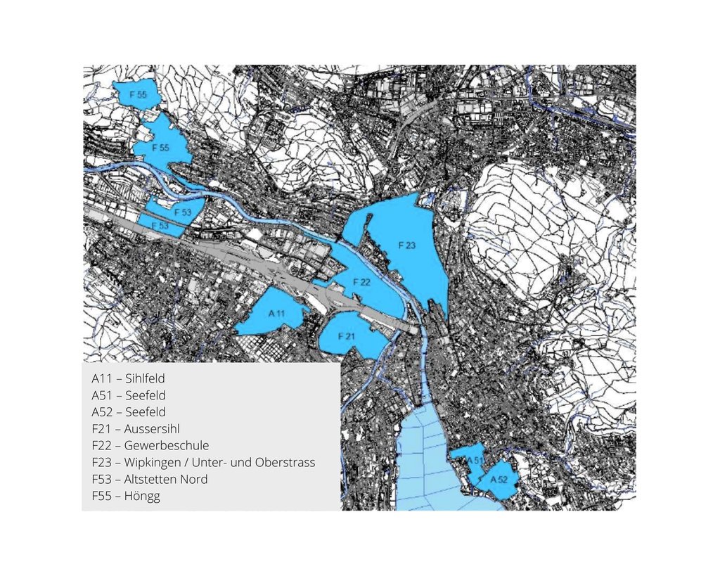 Das sind die bestehenden oder geplanten Prioritätsgebiete der öffentlichen Fernwärmeversorgung bzw. Gebiete mit einem Gebietsauftrag oder einer Gebietskonzession. (Grafik: E+P)