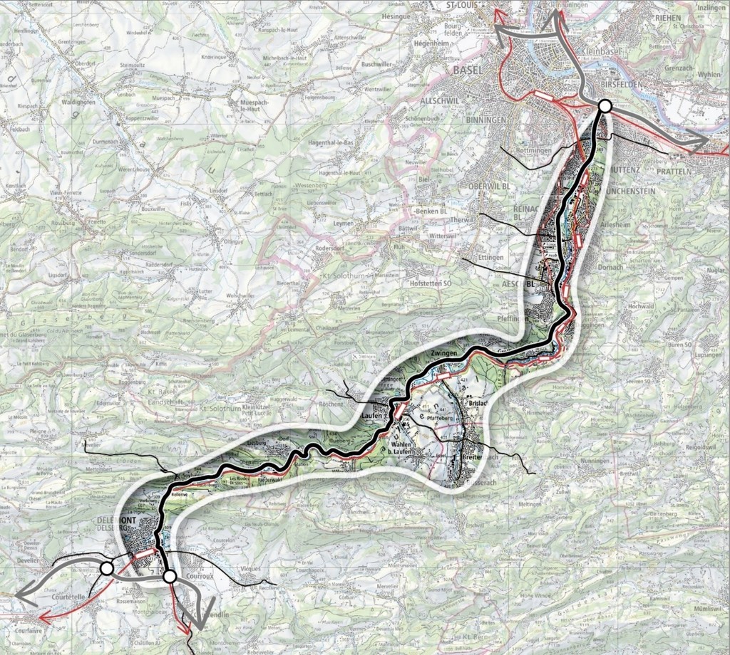 Der Projektperimeter der Korridorstudie N18. (Grafik: INFRAS)