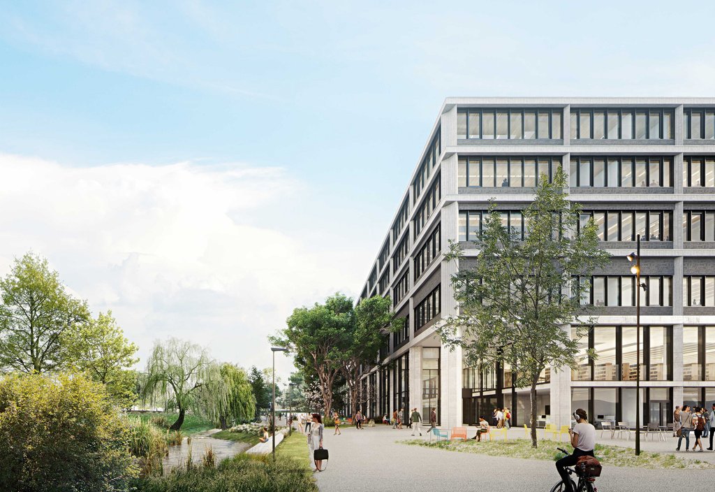 Die Standortkonzentration der BFH – hier der geplante Campus Bern – wird erheblichen Einfluss auf die Umweltbilanz haben, direkt und indirekt. (Bild: wulf architekten / AGG Bern)